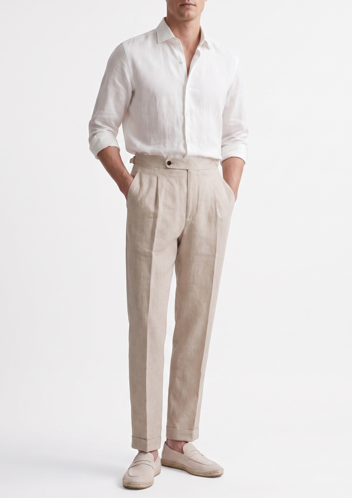Tuscany Pleated Coastal Trousers - Ivory | Portovelli
