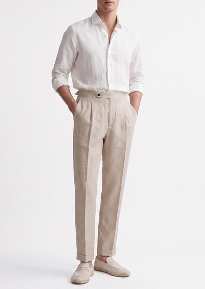 Tuscany Pleated Coastal Trousers - Ivory | Portovelli