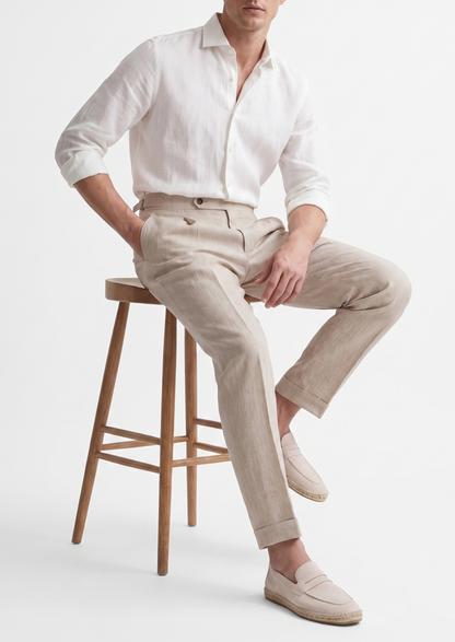 Tuscany Pleated Coastal Trousers - Ivory | Portovelli