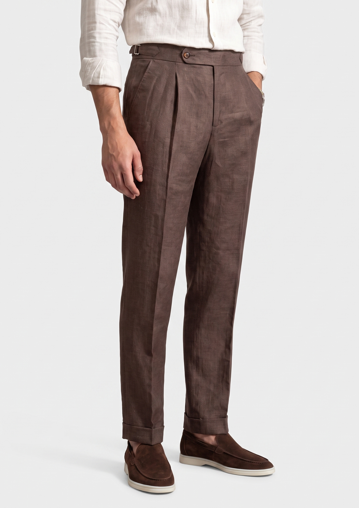 Tuscany Pleated Coastal Trousers - Dark Brown | Portovelli