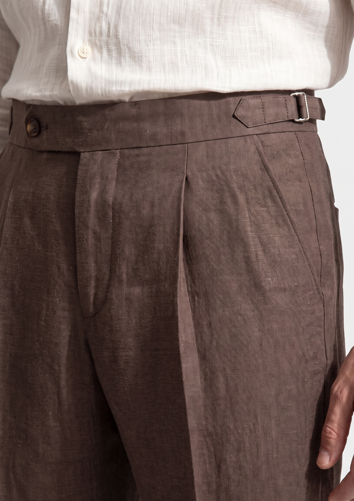 Tuscany Pleated Coastal Trousers - Dark Brown | Portovelli