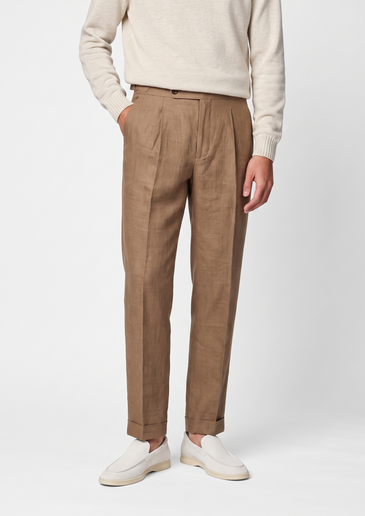 Tuscany Pleated Coastal Trousers - Caramel | Portovelli