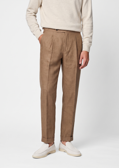 Tuscany Pleated Coastal Trousers - Caramel | Portovelli