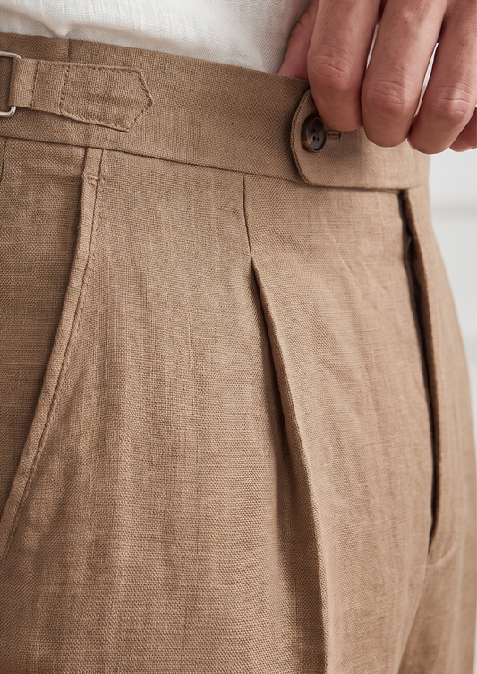 Tuscany Pleated Coastal Trousers - Caramel | Portovelli