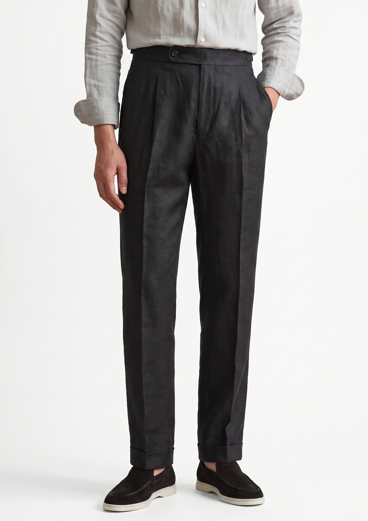 Tuscany Pleated Coastal Trousers - Black | Portovelli