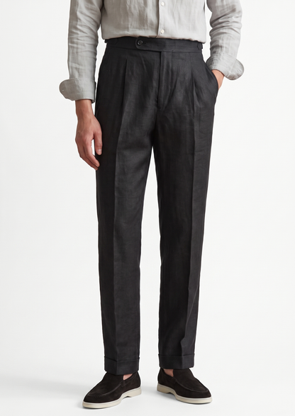 Tuscany Pleated Coastal Trousers - Black | Portovelli