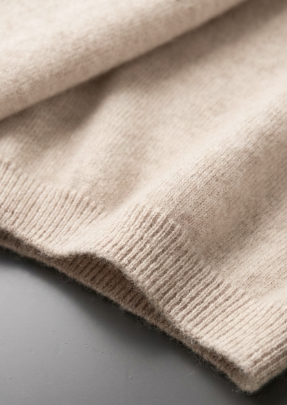 Premium Cashmere Classic Crewneck T-Shirt - Ivory Mocha | Portovelli