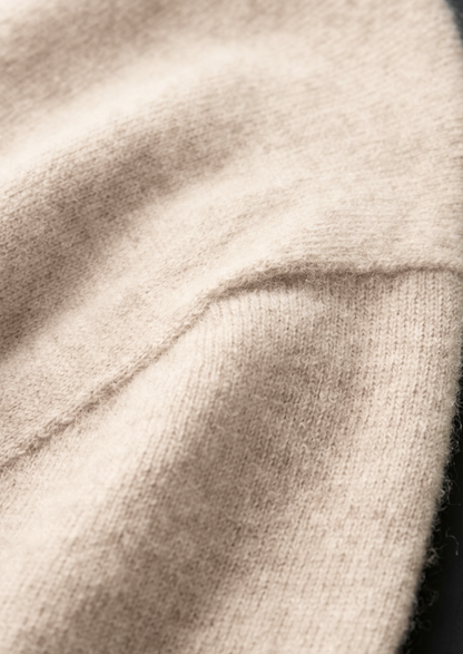 Premium Cashmere Classic Crewneck T-Shirt - Ivory Mocha | Portovelli