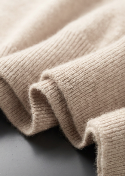Premium Cashmere Classic Crewneck T-Shirt - Ivory Mocha | Portovelli