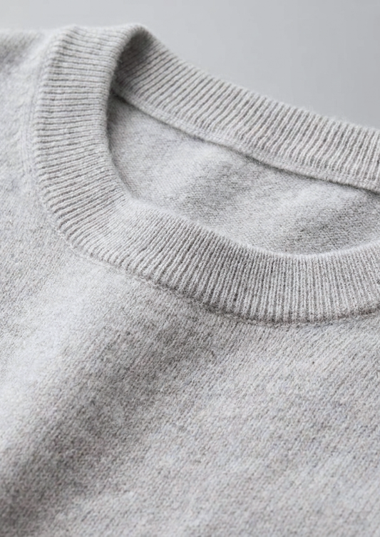 Premium Cashmere Classic Crewneck T-Shirt - Light Gray | Portovelli