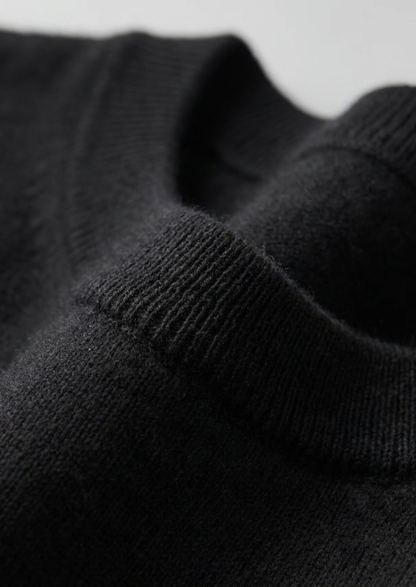 Premium Cashmere Classic Crewneck T-Shirt - Black | Portovelli