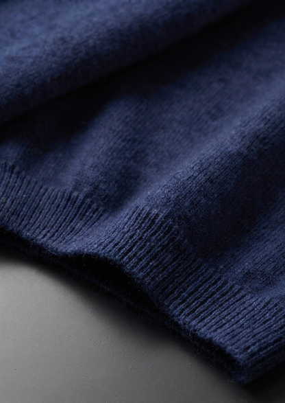 Premium Cashmere Classic Crewneck T-Shirt - Navy Blue | Portovelli
