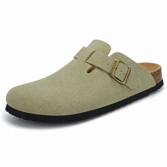 Portovelli Suede Boston Clogs - Matcha Green