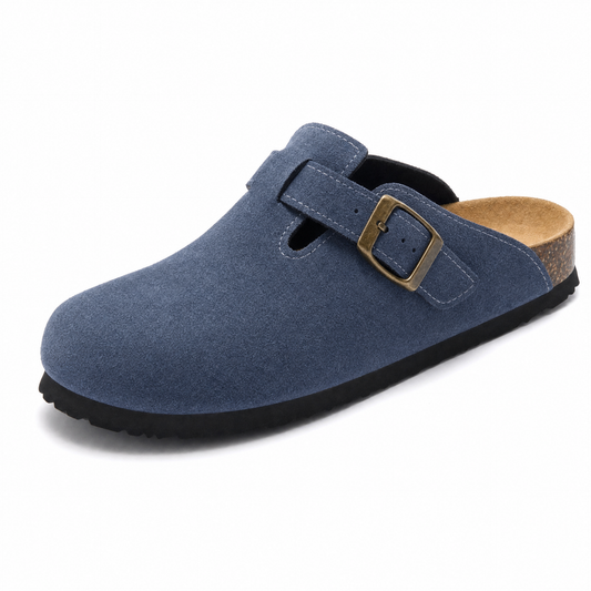 Portovelli Suede Boston Clogs - Blue