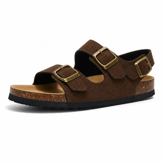 Amalfi Three-Strap Cork Sandals - Dark Brown | Portovelli