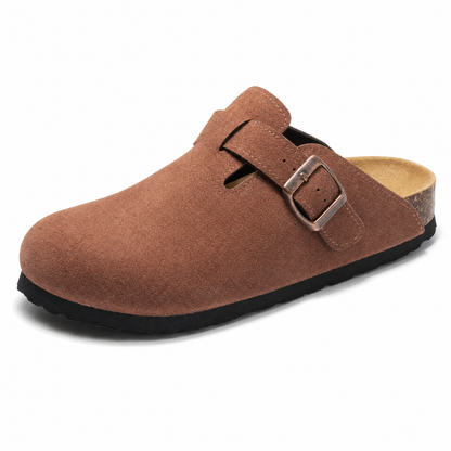 Portovelli Suede Boston Clogs - Chestnut