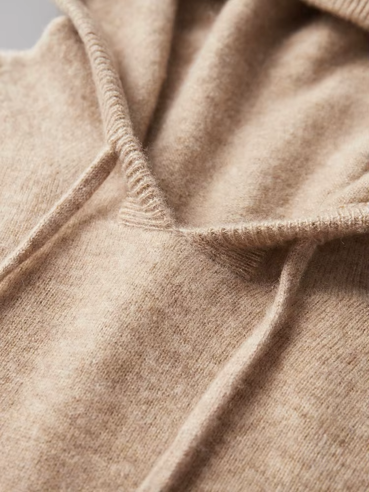 Pure Extra-Fine Merino Wool Beige Leisure Hoodie | Portovelli