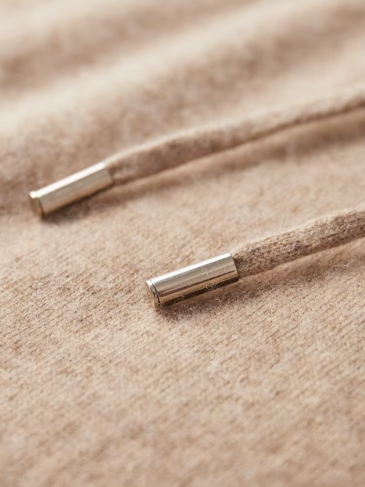 Pure Extra-Fine Merino Wool Beige Leisure Hoodie | Portovelli