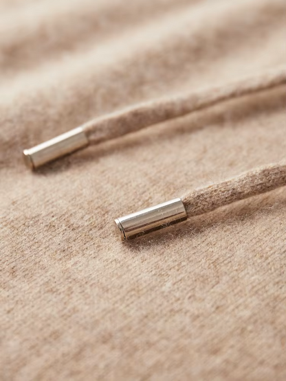 Pure Extra-Fine Merino Wool Beige Leisure Hoodie | Portovelli
