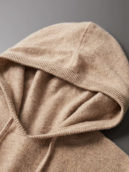 Pure Extra-Fine Merino Wool Beige Leisure Hoodie | Portovelli