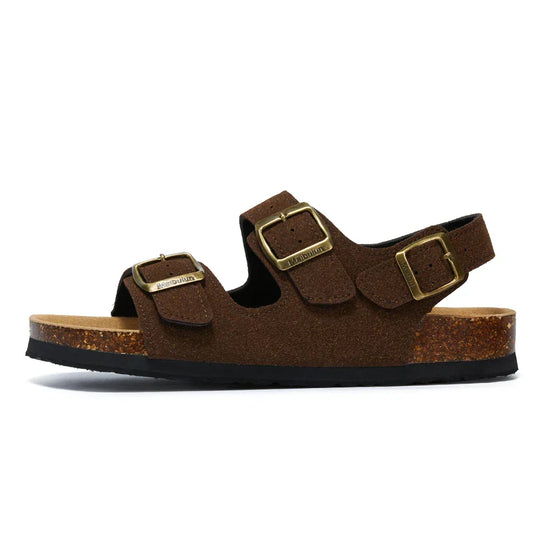 Amalfi Three-Strap Cork Sandals - Dark Brown | Portovelli
