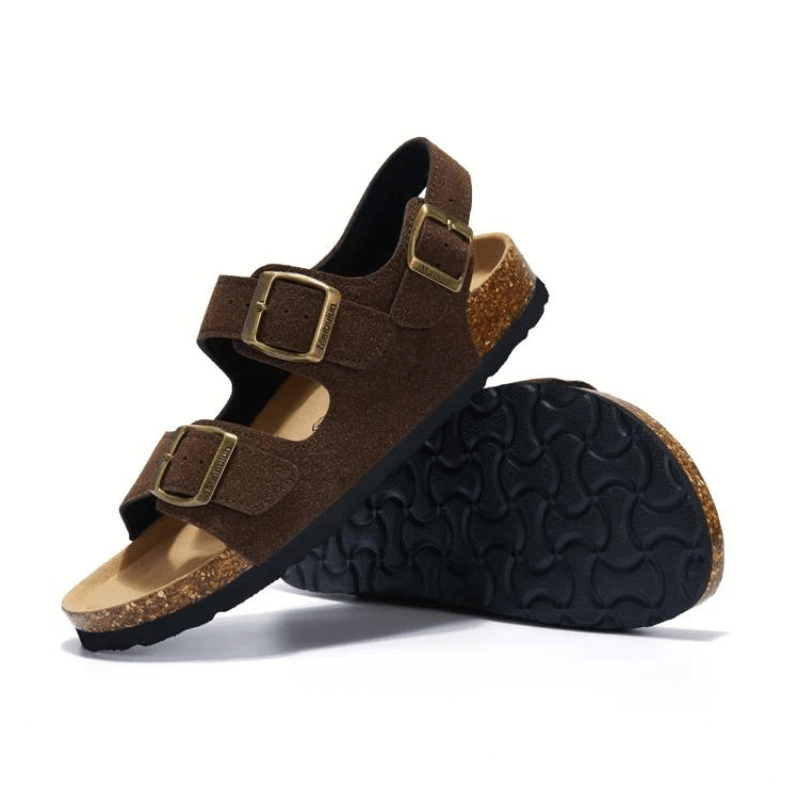 Amalfi Three-Strap Cork Sandals - Dark Brown | Portovelli