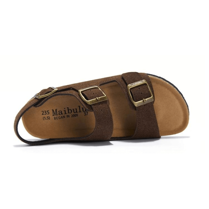 Amalfi Three-Strap Cork Sandals - Dark Brown | Portovelli