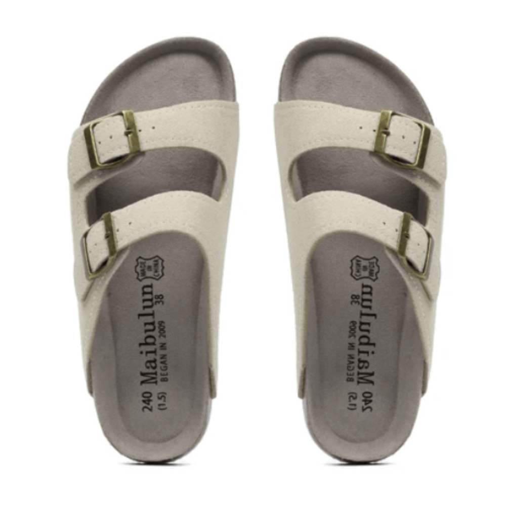 Maibulun Suede Arizona Sandals - Cream | Portovelli