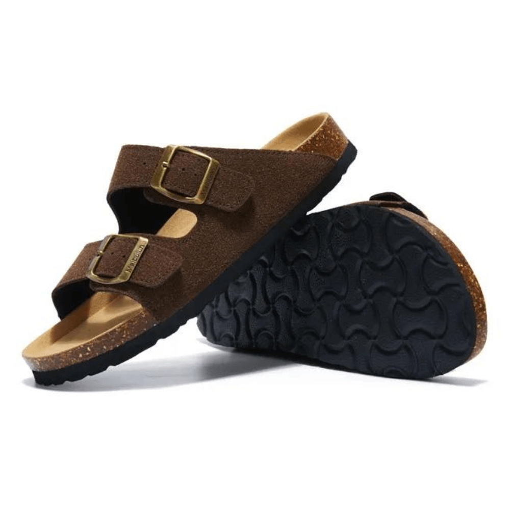 Maibulun Suede Arizona Sandals - Dark Brown | Portovelli