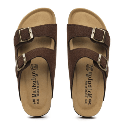 Maibulun Suede Arizona Sandals - Dark Brown | Portovelli