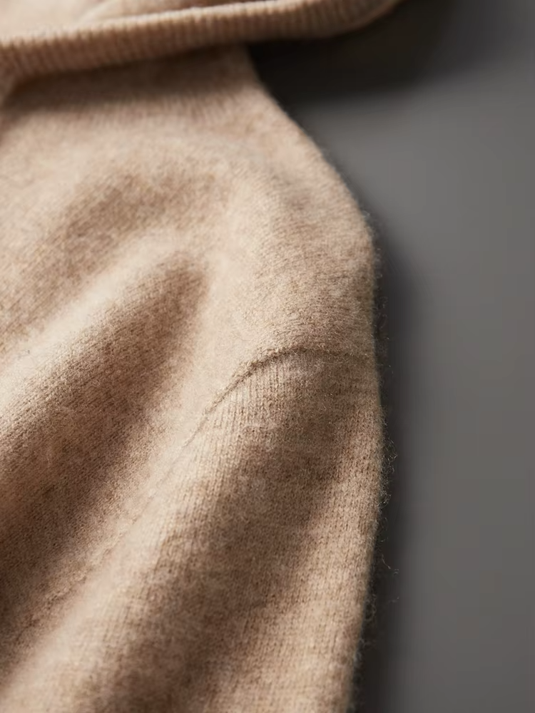 Pure Extra-Fine Merino Wool Beige Leisure Hoodie | Portovelli