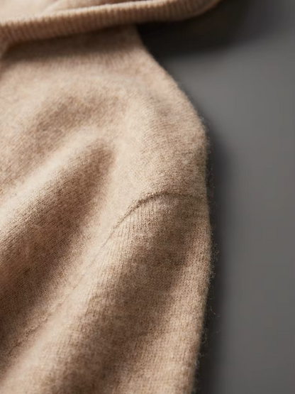 Pure Extra-Fine Merino Wool Beige Leisure Hoodie | Portovelli