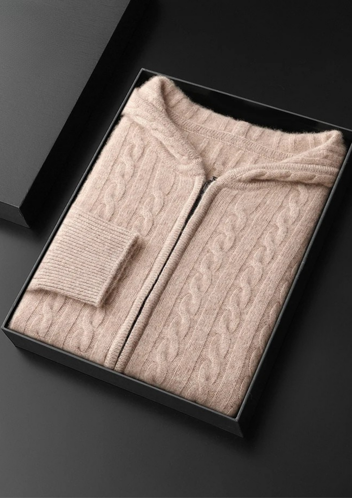Premium Cashmere Cable Knit Zipper Hoodie | Portovelli