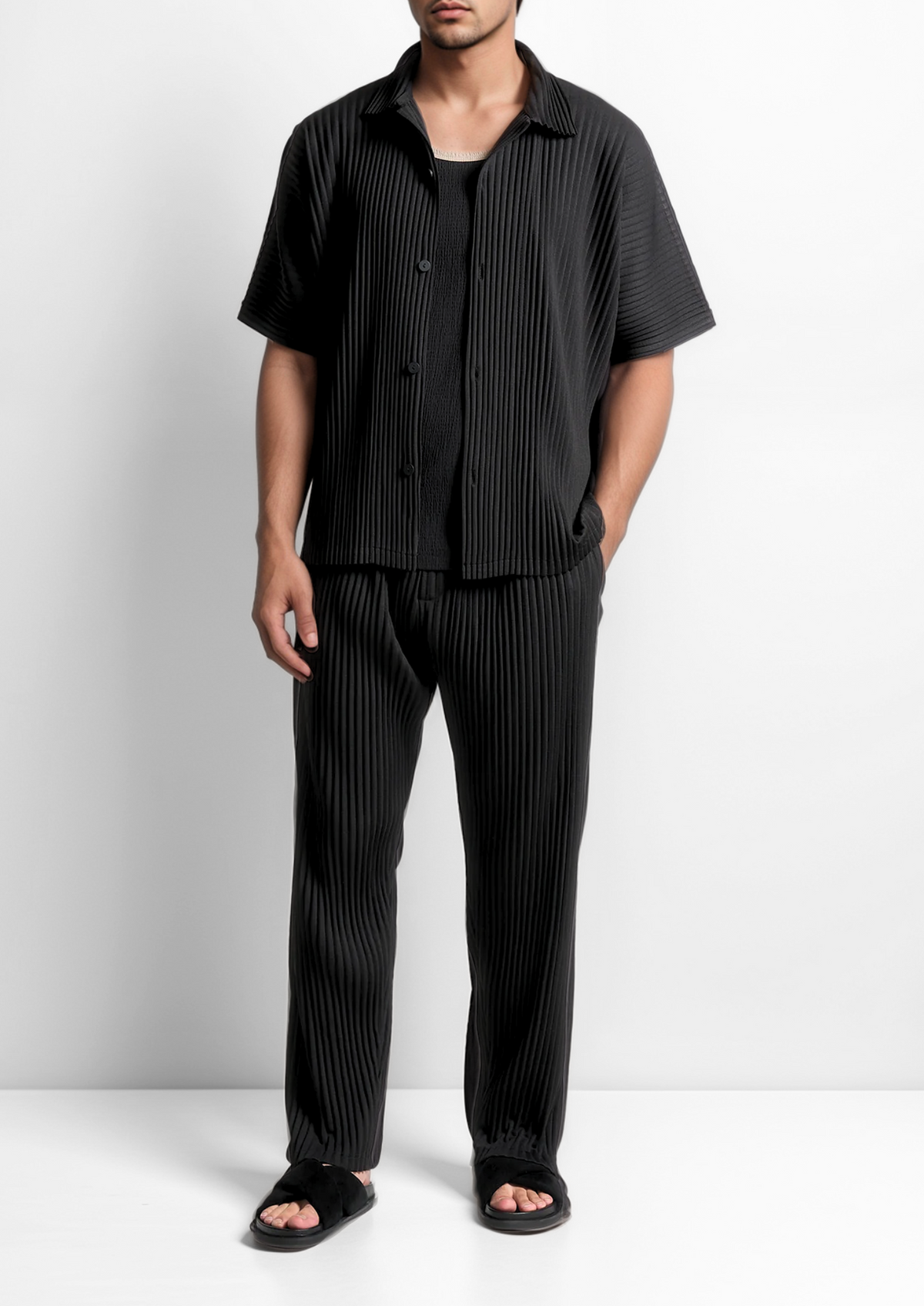 Black Pleated Summer Set | Portovelli