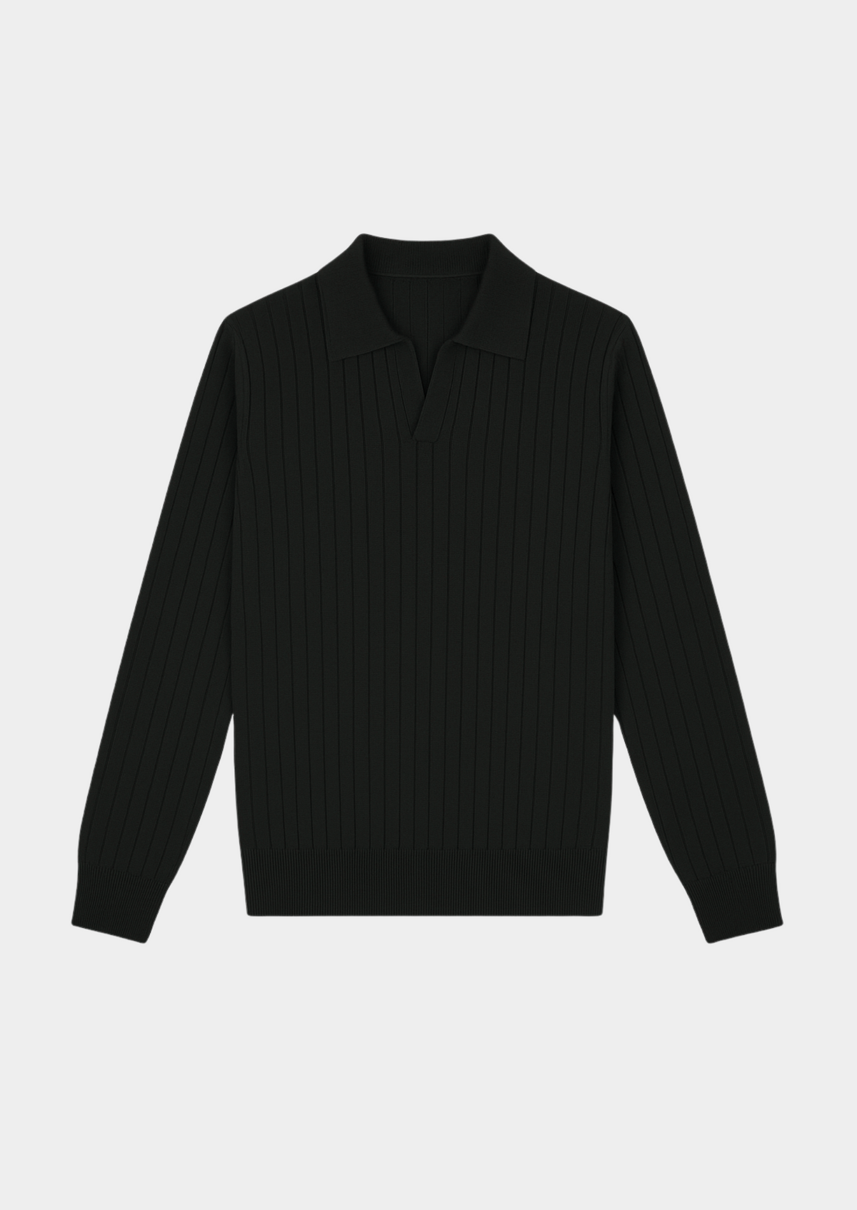 Black Buttonless Ribbed Polo | Portovelli