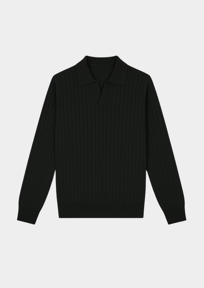 Black Buttonless Ribbed Polo | Portovelli