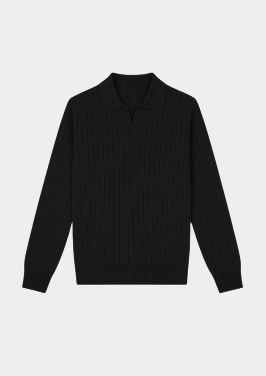 Black Buttonless Ribbed Polo | Portovelli