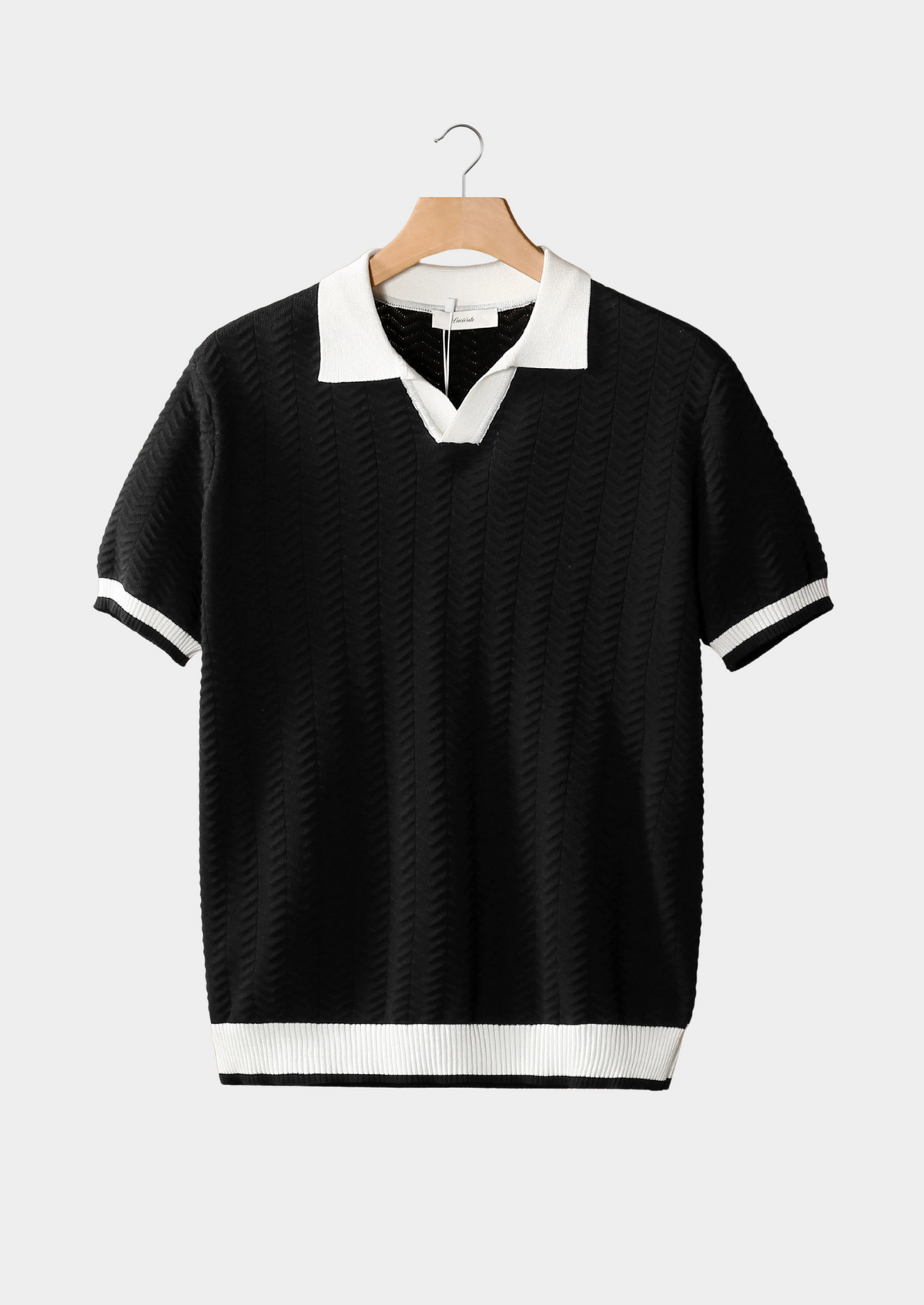 Black Contrast Textured Polo | Portovelli