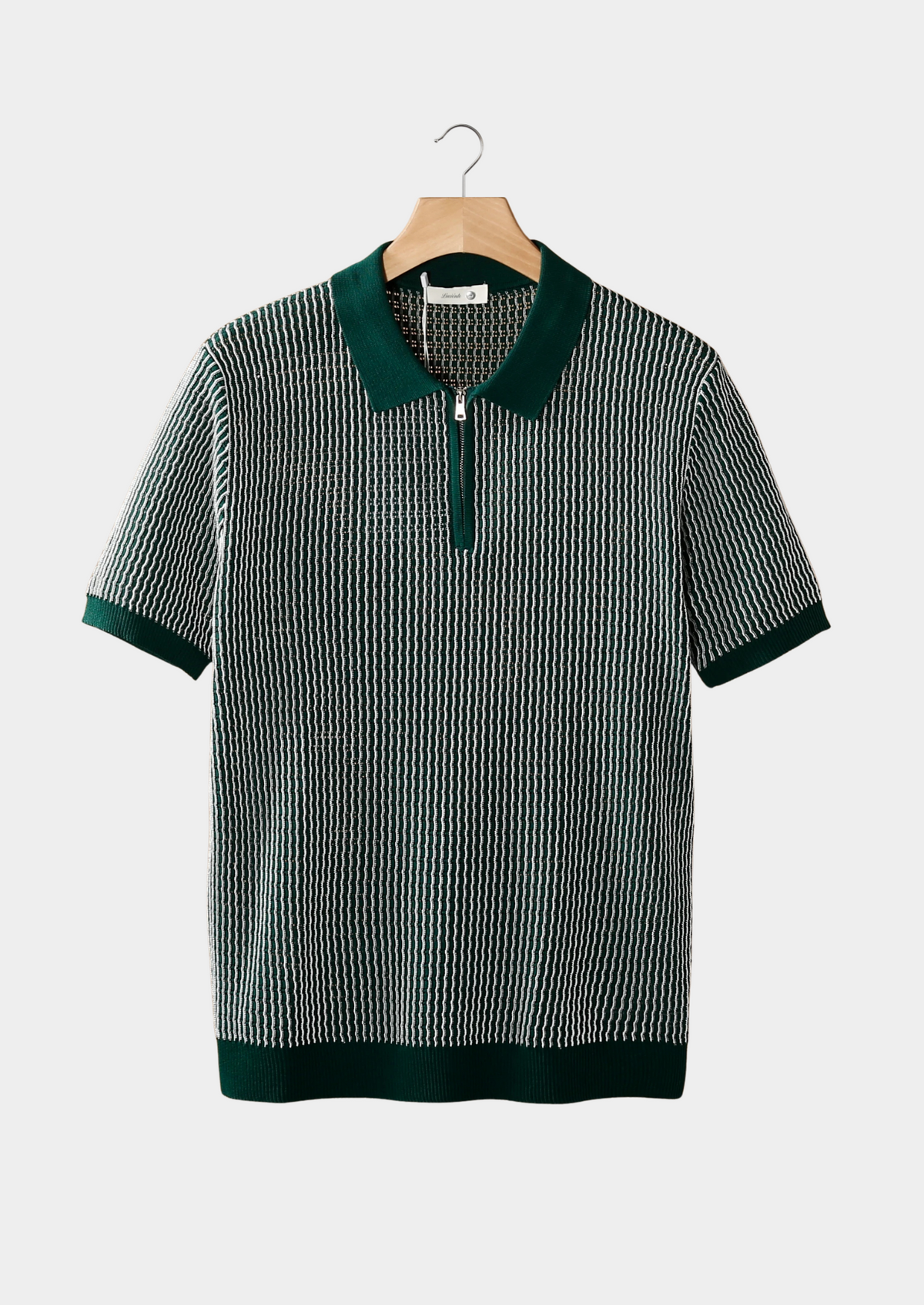 Green Geometric Textured Zipper Polo | Portovelli