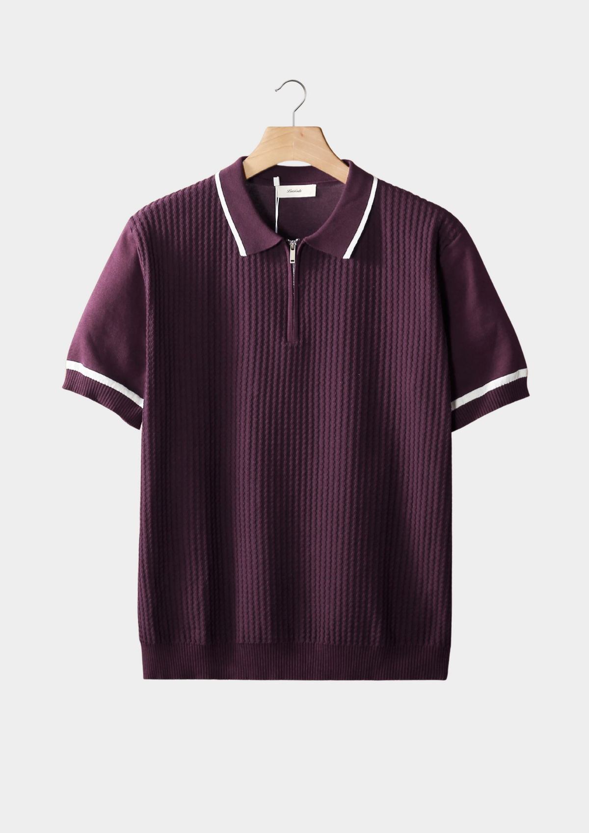Purple Contrast Trim Zipper Polo | Portovelli