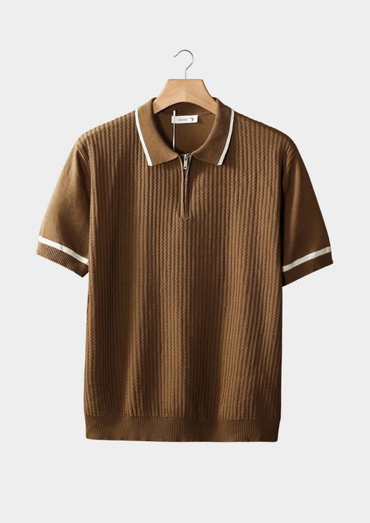 Caramel Contrast Trim Zipper Polo | Portovelli