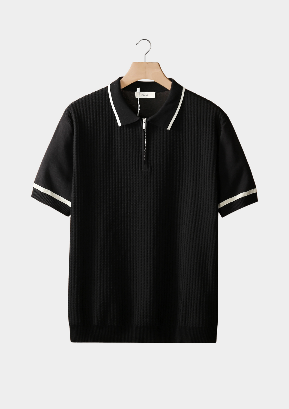 Black Contrast Trim Zipper Polo | Portovelli