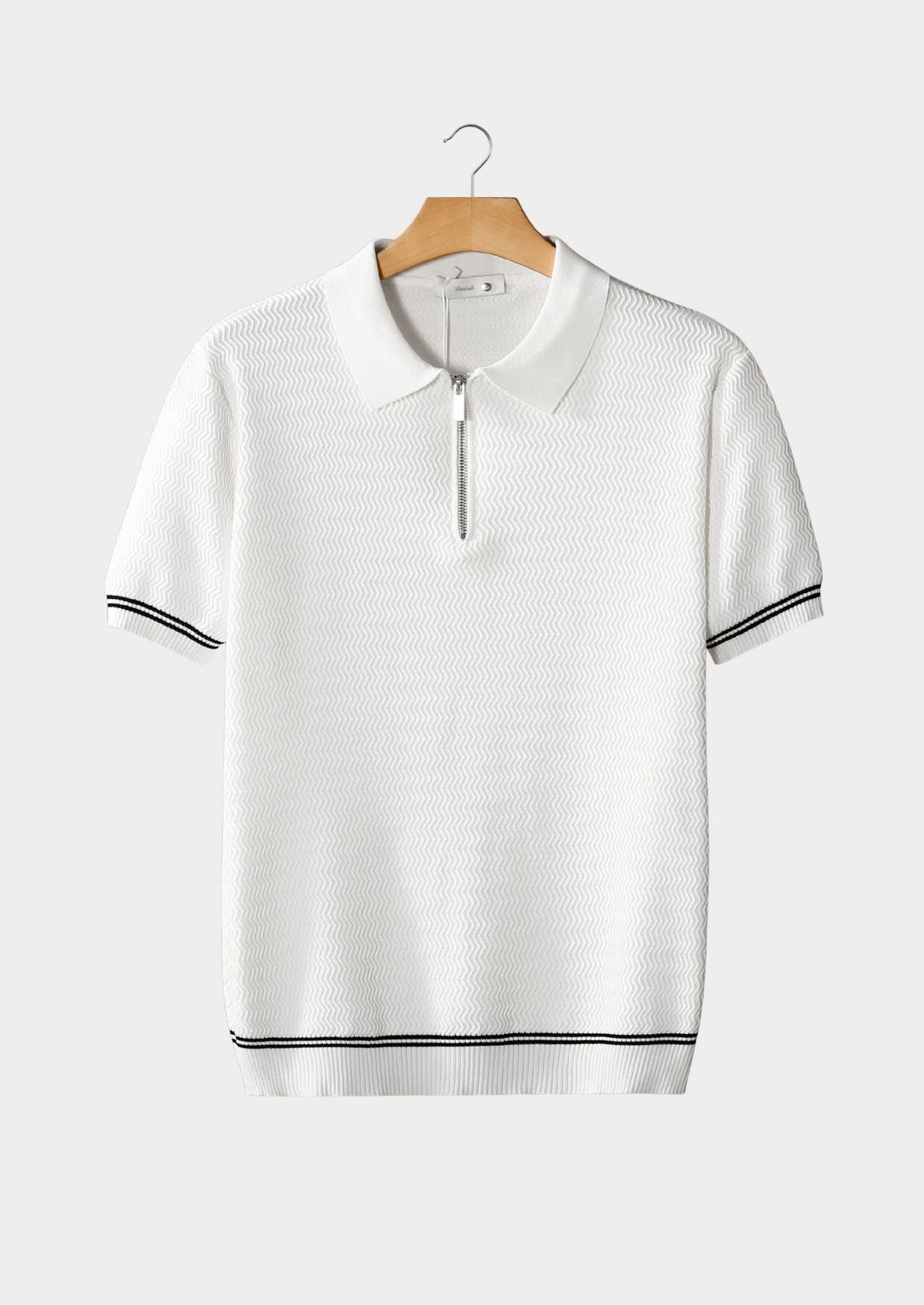 White Zigzag Textured Zipper Polo | Portovelli