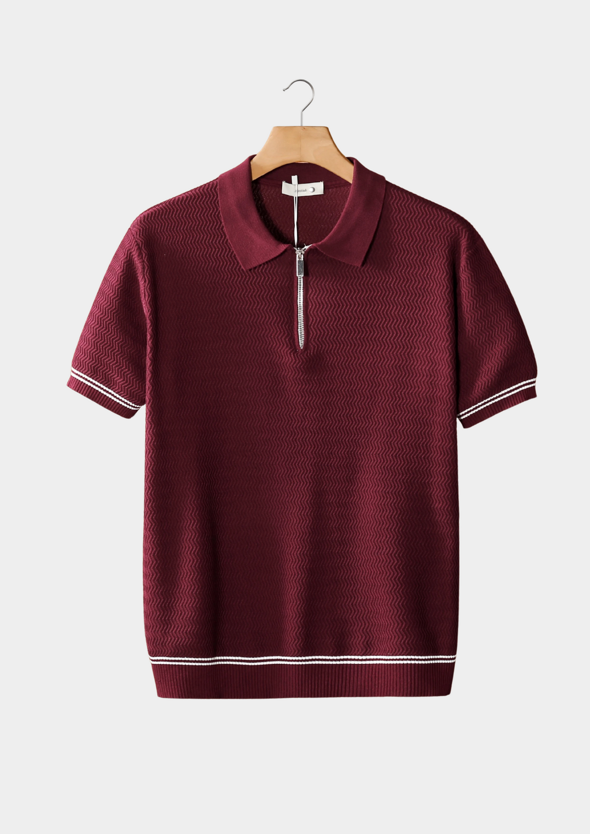 Bordeaux Zigzag Textured Zipper Polo | Portovelli