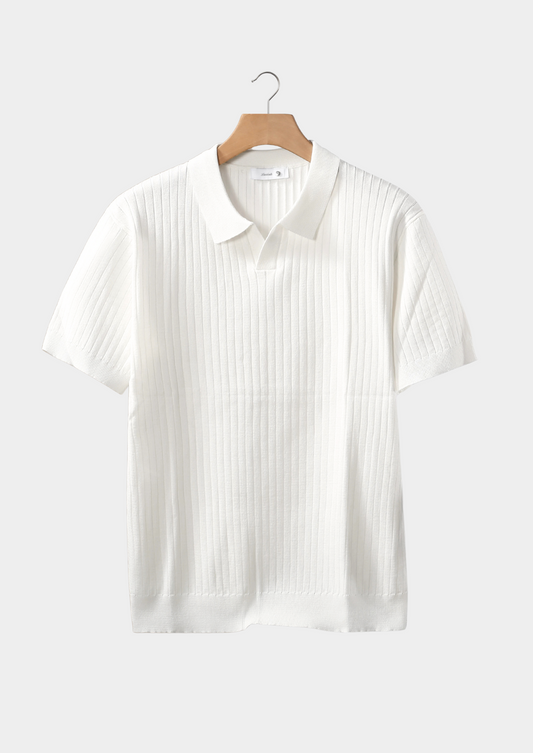White Ribbed Buttonless Polo | Portovelli