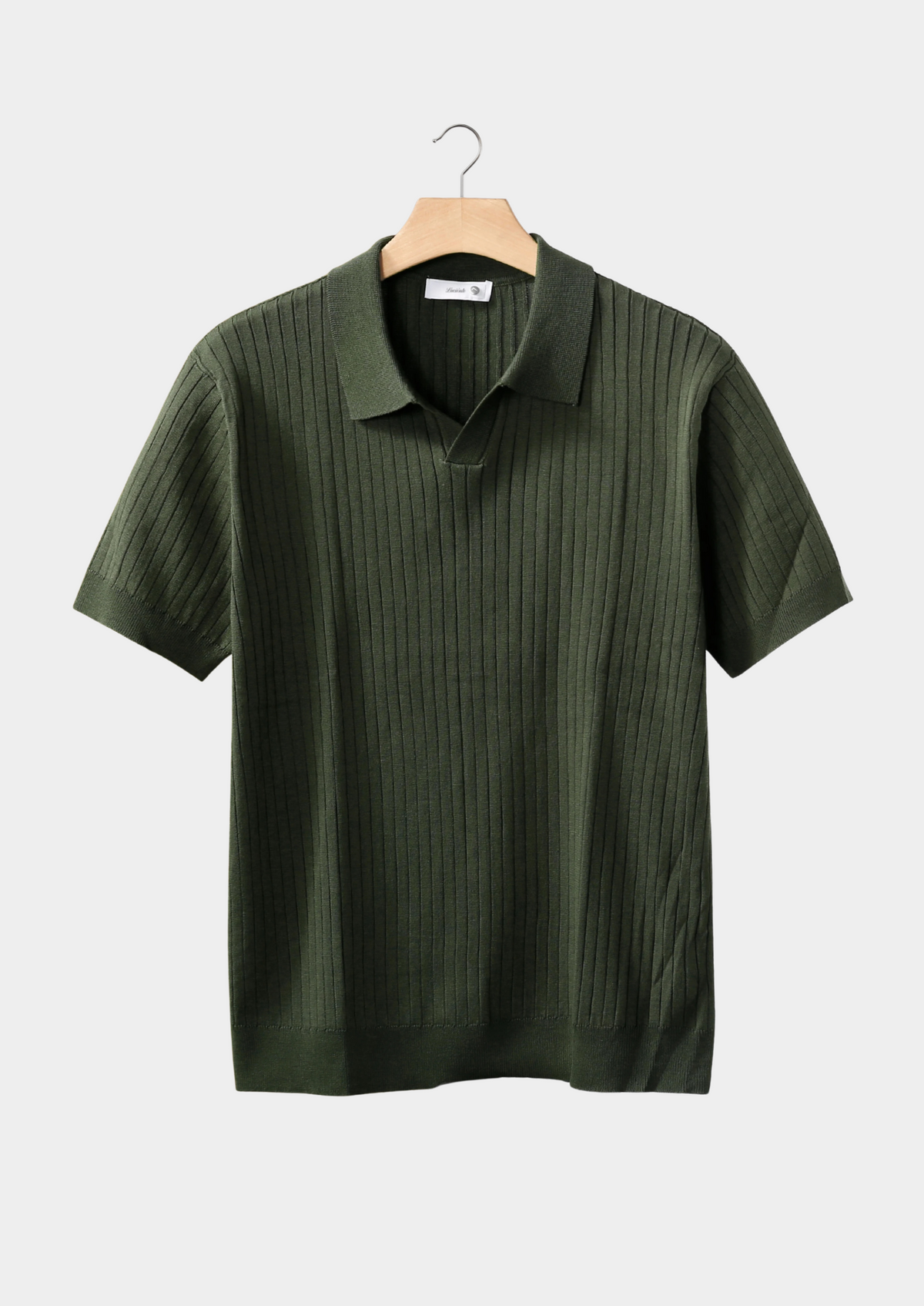 Olive Ribbed Buttonless Polo | Portovelli