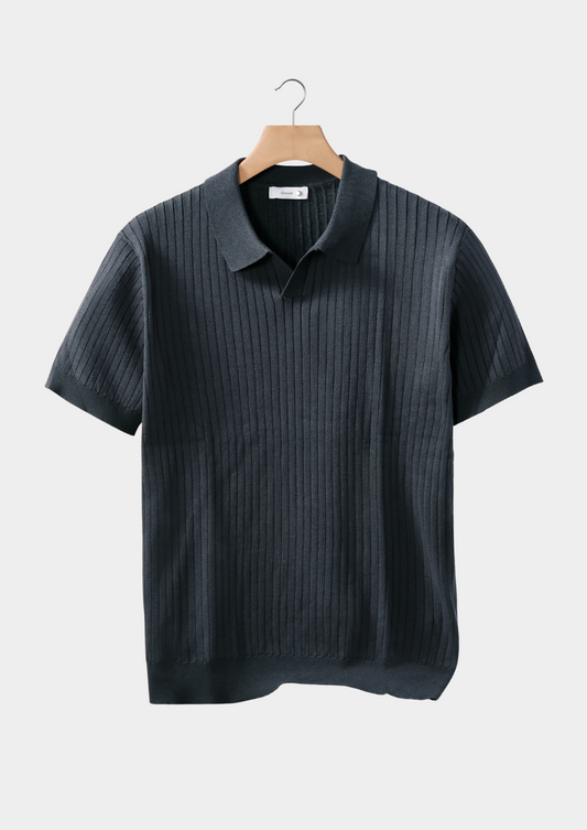 Dark Gray Ribbed Buttonless Polo | Portovelli