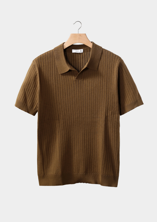 Caramel Ribbed Buttonless Polo | Portovelli