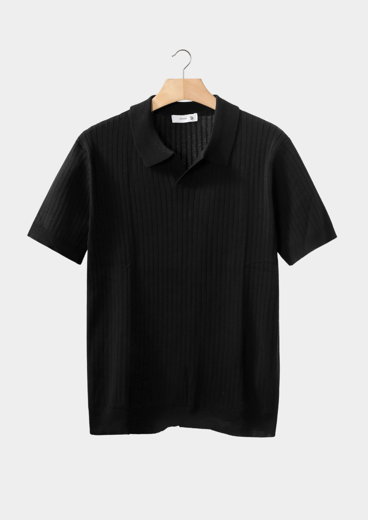 Black Ribbed Buttonless Polo | Portovelli
