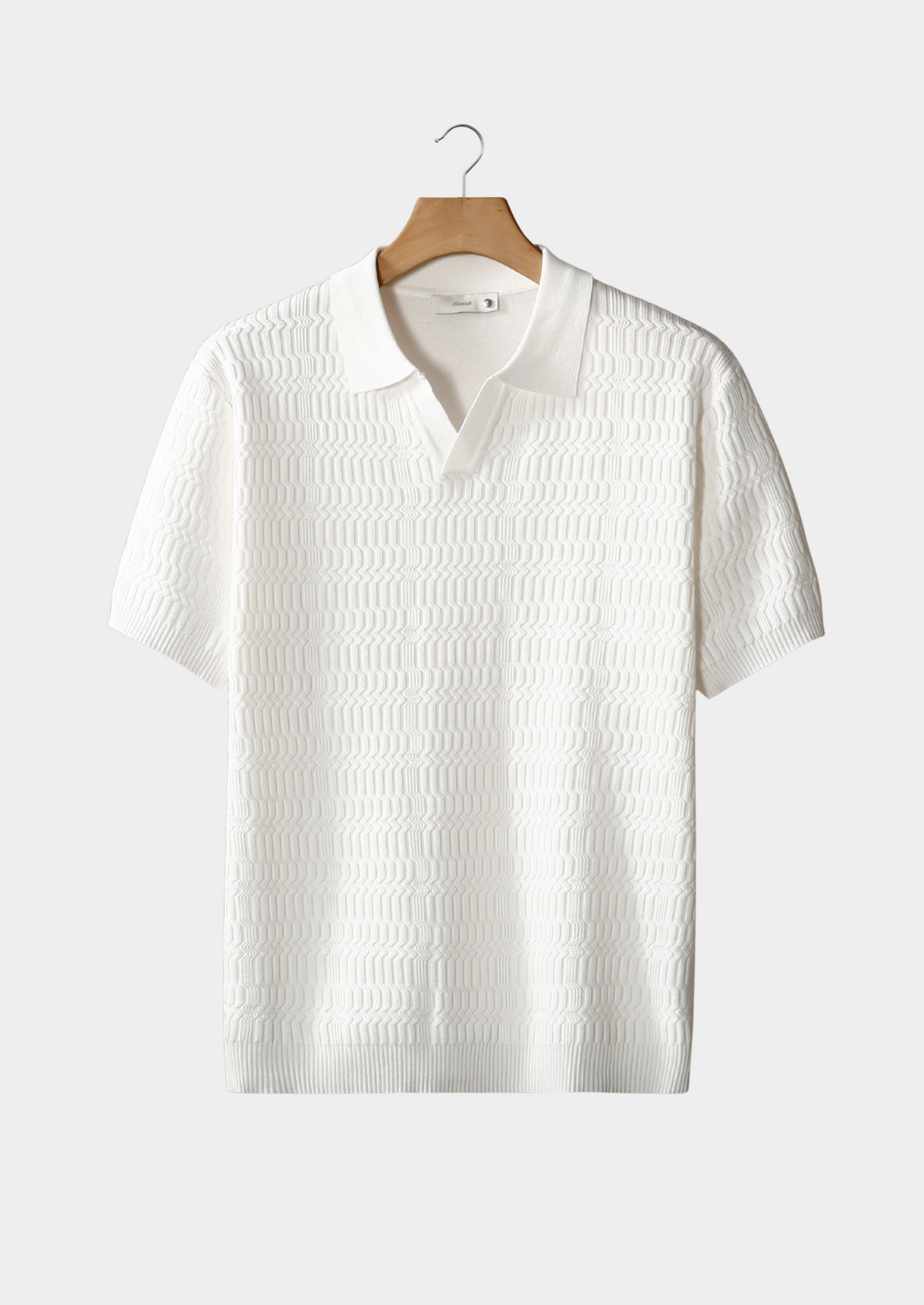 White Patterned Knit Buttonless Polo | Portovelli